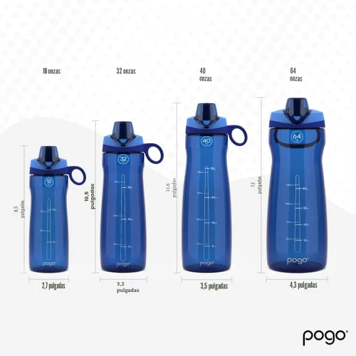 Vista 3 de Pogo Botella de agua de plástico tritán sin bisfenol A con tapa con pico de 18 onzas, color azul