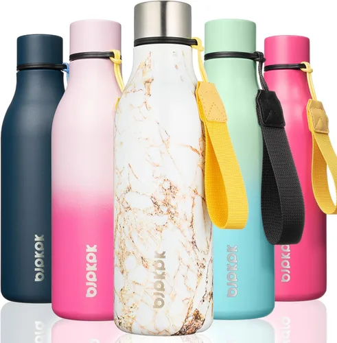 Vista 73 de BJPKPK Botellas de agua aisladas, botella de agua de metal de acero inoxidable de 12 onzas con correa, sin BPA a prueba de fugas, jarras, tazas