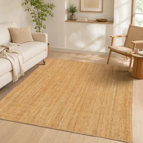 Vista 2 de GRUHUM Alfombra rectangular de yute de 6 x 9 pies, de fibra natural, estilo bohemio, trenzada a mano, suave, rústica, vintage, ecológica, alfombra