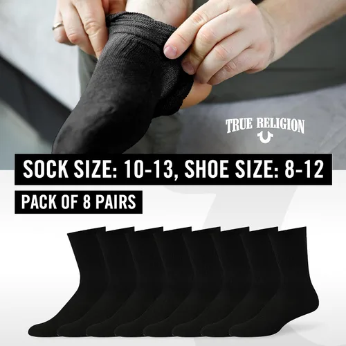 Vista 6 de True Religion Calcetines para hombre, 8 pares de calcetines deportivos para hombre, calcetines deportivos de primera calidad, talla de zapato 8-12