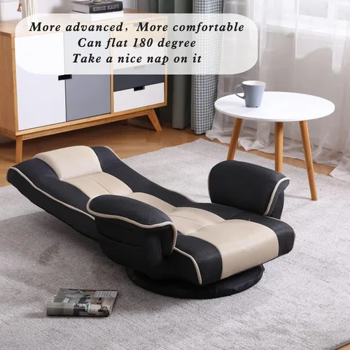Vista 4 de Silla de suelo giratoria de 360 grados para juegos con reposabrazos, silla plegable de piso con respaldo acolchado de múltiples ángulos, sofá