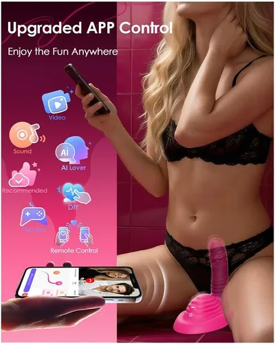 Vista 4 de Consolador de empuje para montar a caballo - Molinillos sexuales con control remoto con 9 empujes y vibraciones para estimulación del punto G