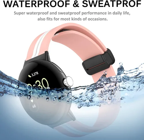Vista 5 de Miimall Compatible con Google Pixel Watch/Pixel Watch 2 bandas de silicona, hebilla magnética de silicona suave impermeable pulsera deportiva