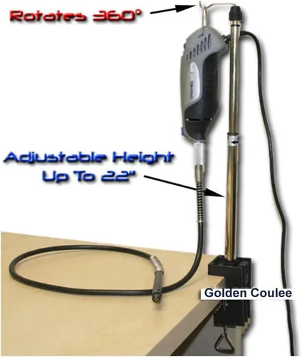 Vista 3 de TEMO Soporte ajustable con abrazadera y percha para herramientas giratorias Dremel Foredom y otras herramientas rotativas