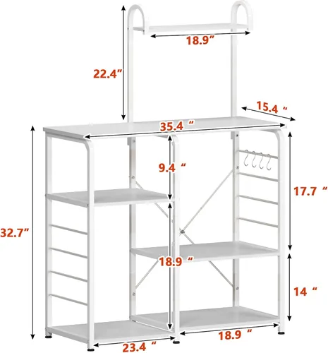 Vista 8 de DlandHome Soporte de microondas para cocina, soporte de carrito de microondas de 35.4 pulgadas, almacenamiento de utilidad de cocina de 3 niveles x
