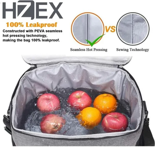Vista 2 de HZEX Lonchera para uso diario, lonchera Oxford de 15 litros para hombres y mujeres, a prueba de fugas, 24 latas, fresca y cálida, con correa