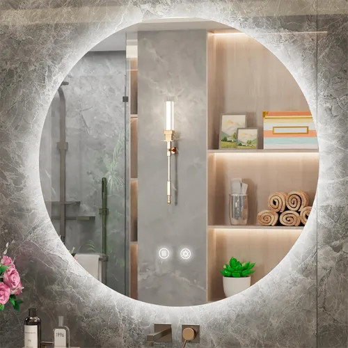 Vista 9 de Espejo LED para baño de 24 pulgadas, 3 temperaturas de color (3000K/4500K/6000K), retroiluminación regulable, antivaho, vidrio HD de 5MM, CRI 90+