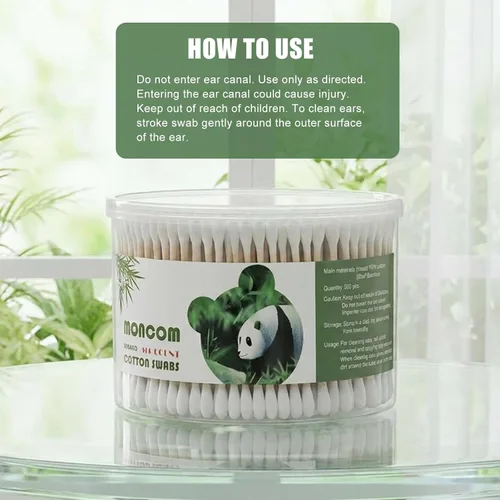 Vista 7 de MONCOM - Hisopos de algodón, 500 unidades, puntas gruesas, redondas, dobles, biodegradables, ecológicos, fuertes, hisopos de algodón para orejas