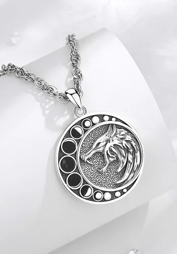 Vista 2 de CELESTIA Collares vikingos de plata de ley 925 para hombres y mujeres, martillo de Thorslobo vikingorunas vikingasYggdrasil