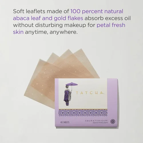 Vista 6 de Tatcha Aburatorigami Blotting Papers: 100% Natural Abaca Leaf & Gold Flakes Absorb Excess Oil (40 Pack)