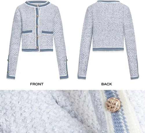 Vista 3 de URBAN REVIVO Women's Casual Cardigans Open Front Cardigan Pearl Button Slim Fit Vintage Long Sleeved Cropped Sweater Outwear