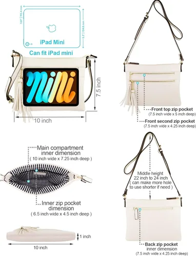 Vista 4 de B BRENTANO Bolsa de mano vegana cruzada con múltiples cremalleras con borlas