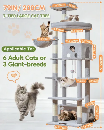 Vista 2 de Taoqimiao Árbol para gatos XXL de 79 pulgadas para gatos grandes, para gatos de gran tamaño, torre para gatos de varios niveles, 2 espaciosos