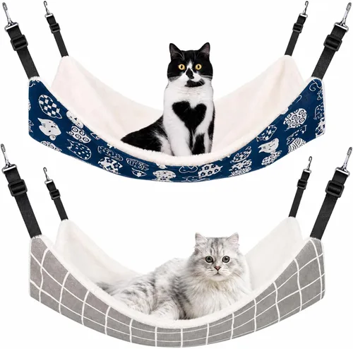 Vista 11 de Jetec. Juego de 2 hamacas colgantes reversibles para gatos, suaves y transpirables, con jaula para mascotas, correas ajustables y ganchos metálicos