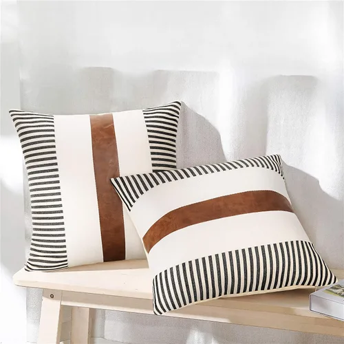 Vista 8 de Fundas de almohada de estilo granja JASEN de 20x20 pulgadas, juego de 2 fundas de almohada de piel sintética modernas decorativas para sofá