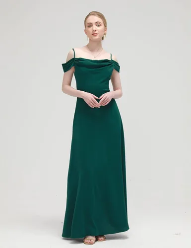 Vista 3 de Vestidos de invitada de boda para mujer, vestidos formales atemporales pero modernos para mujer, vestido largo de graduación con hombros descubiertos