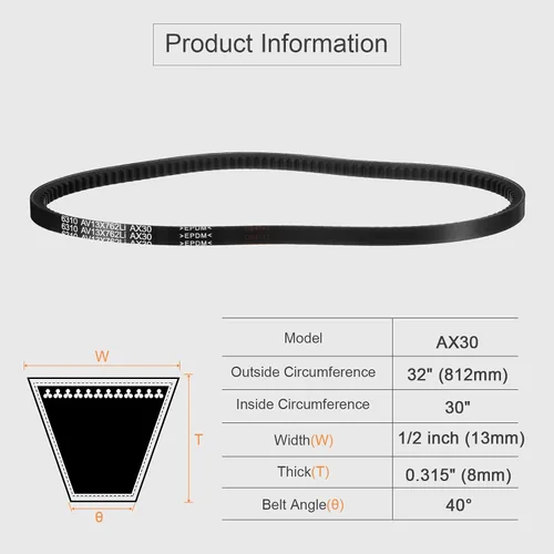 Vista 2 de uxcell AX30 EPDM V-Belt, correa de goma industrial dentada de borde crudo V 1/2" ancho x 30" circunferencia interior Borde crudo industrial dentado
