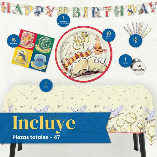 Vista 2 de Kit de decoración de cumpleaños de Harry Potter Suministros para fiesta de cumpleaños de Harry Potter Con cubierta de mesa de Harry Potter