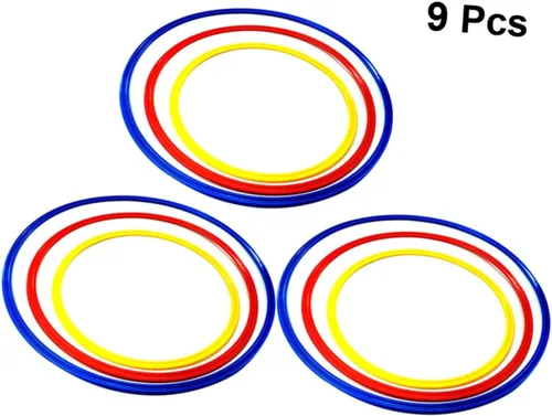 Vista 4 de BESPORTBLE Juego de pies 9 anillos de agilidad de fútbol en círculos de entrenamiento amarillo, rojo y azul