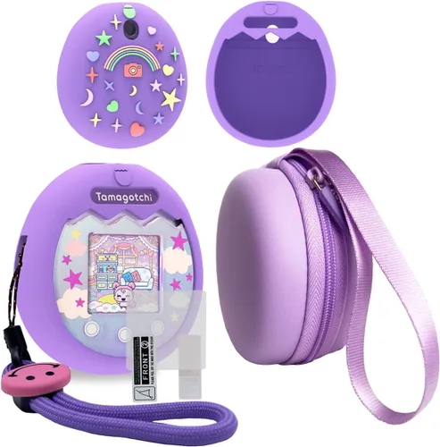Vista 9 de JCHPINE Estuche de transporte duro y funda de silicona compatible con la máquina de juego de mascotas virtuales interactivas Tamagotchi Pix Azul