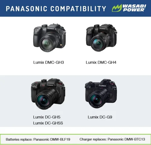 Vista 2 de Wasabi Power Batería (paquete de 2) y cargador para Panasonic DMW-BLF19 y Panasonic Lumix DMC-GH3, DMC-GH4