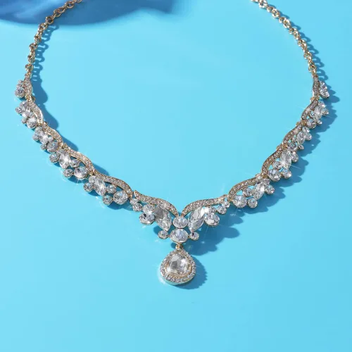 Vista 4 de uqvn Collar y aretes de plata dorada, juego de regalo de joyería para novia, mamá, esposa, abuela, mujer, en boda, fiesta de cumpleaños, juego