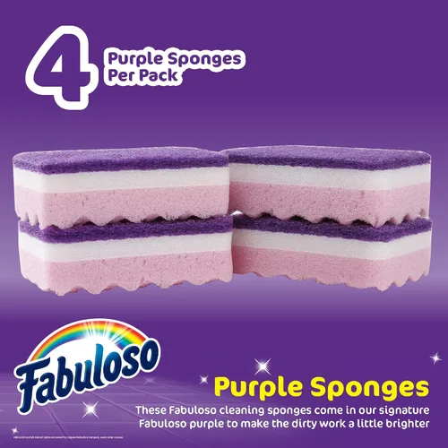 Vista 2 de Esponjas Fabuloso, Púrpura - Limpiador sin arañazos para platos y superficies - Esponja para lavar platos para una experiencia de limpieza audaz