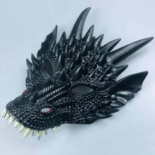 Vista 2 de Alodidae Máscara de dragón para Halloween, máscara de media cara, disfraz de cosplay para adultos Negro