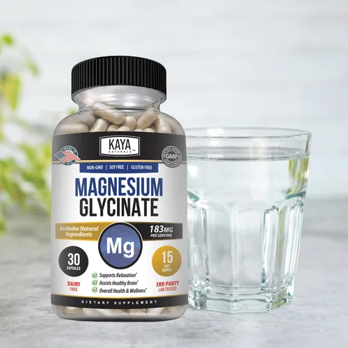 Vista 9 de Kaya Naturals Glicinato de magnesio 183 mg por cápsula, quelado para una máxima absorción, sin OMG, sin gluten, lácteos y soja, apoya la salud