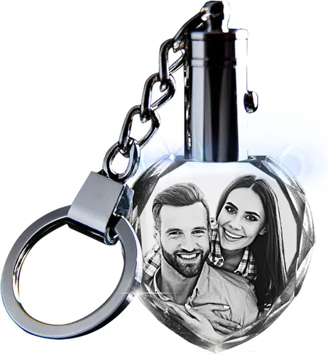 Vista 5 de CAPTUR3D Llavero con luz de cristal para fotos con foto personalizada grabada y luz LED regalo personalizado
