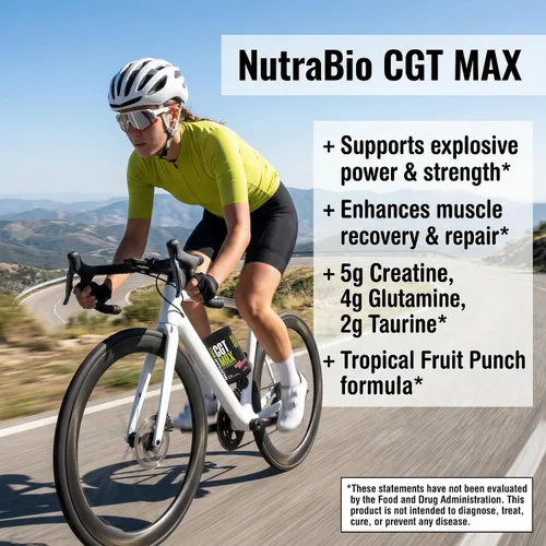 Vista 4 de NutraBio Polvo CGT-MAX - Creatina, glutamina y taurina para apoyar la recuperación muscular y la fuerza - 40 porciones - Ponche de frutas