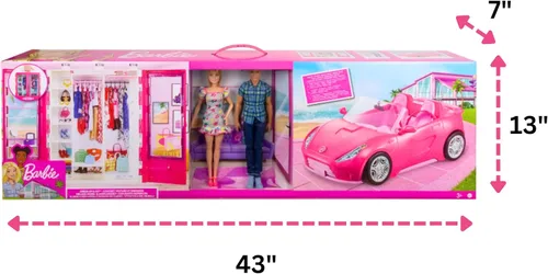 Vista 3 de Muñeca Barbie y Ken con su armario y coche convertible de dos plazas rosa. Incluye accesorios.