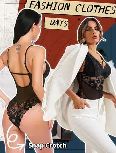 Vista 3 de Avidlove - Lencería de entrepierna a presión para mujer, body de encaje de una pieza, mini traje sexy.