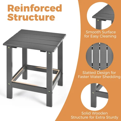 Vista 6 de GIANTEX Mesa auxiliar para exteriores, mesa auxiliar cuadrada de madera de 15 pulgadas con diseño de rejillas, construcción resistente, fácil Gris