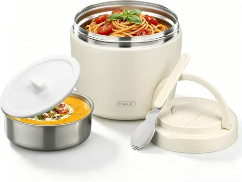 Vista 16 de Termo de sopa para comida caliente, contenedor de almuerzo aislado de acero inoxidable de 32 onzas, termo de boca ancha para sopa y alimentos Negro