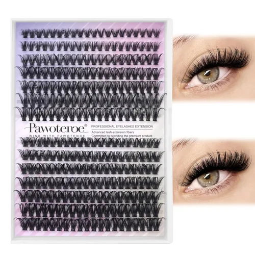 Vista 29 de Kit de Extensión de Pestañas Pawotence DIY 280 piezas, Kit de Racimos de Pestañas Individuales 20D y 30D Naturales 9-15mm, Kit de Extensiones