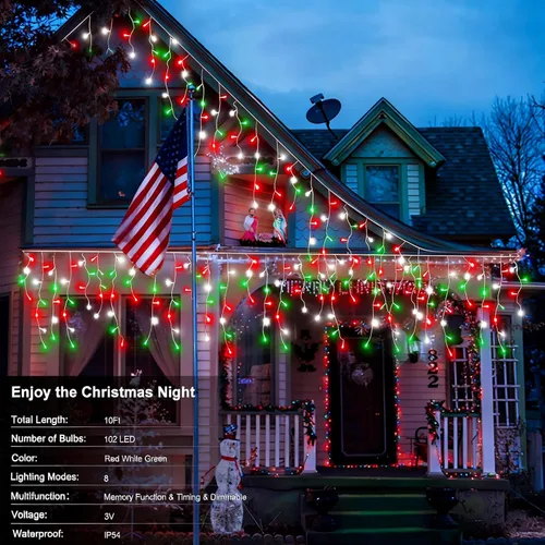 Vista 2 de Paquete de 2 luces de carámbano de Navidad rojas, blancas y verdes
