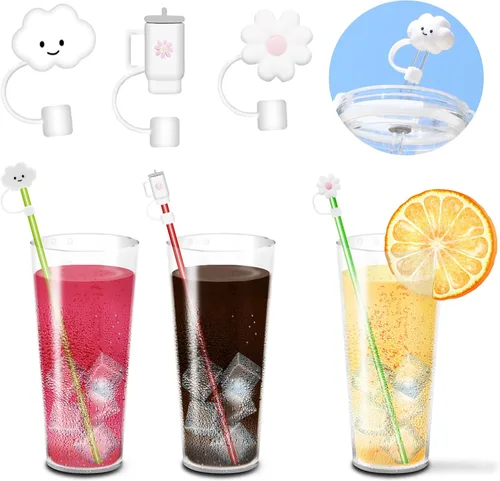 Vista 8 de 6 popotes transparentes de repuesto para vasos Stanley de 40 onzas y 30 onzas, 3 bonitas cubiertas de popote para vasos Stanley con 1 cepillo