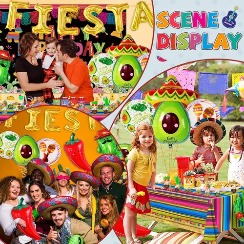 Vista 7 de Juego de decoraciones de fiesta para fiestas, juego de decoraciones de fiesta de tacos grandes, paquete de 15, globos de sombrero de fiesta de taco