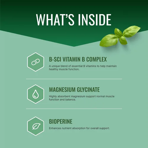 Vista 2 de Approved Science Cramprin - Magnesio de alta absorción, complejo de vitamina B, BioPerine - Calambres musculares - 1 mes de suministro - 60 cápsulas