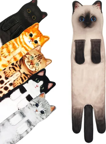 Vista 18 de PAT JUUMG - Toallas divertidas de mano con forma de gato para decoración de baño o cocina; toallas decorativas colgantes para la cara, súper