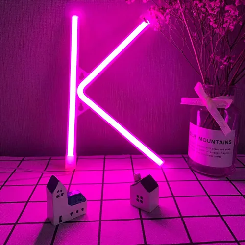 Vista 21 de Letras de neón rosadas, letreros LED que funcionan con pilas, luces LED del alfabeto, letrero de marquesina, letras decorativas de marquesina, luces