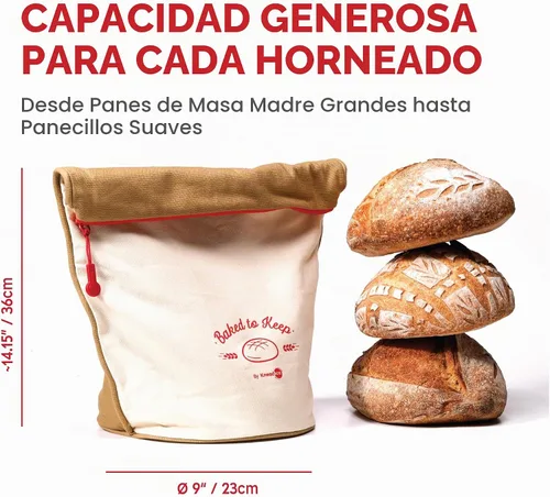 Vista 3 de KNEADACE Bolsas de Pan Reutilizables para Pan Casero - Elegante Almacenamiento de Pan de Masa Madre con Diseño de Tapa Enrollable, 100% Algodón