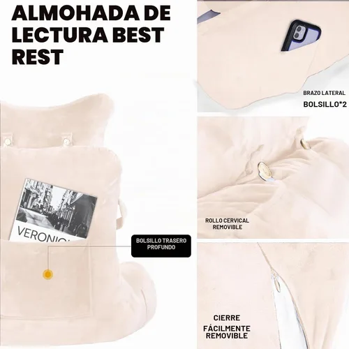 Vista 3 de SLIGUY Almohada de lectura, almohada de descanso para cama con rollo de cuello desmontable y brazo de apoyo superior para sentarse en la cama, sofá