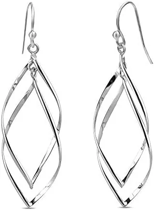 Vista 4 de Charmsy - Aretes colgantes de plata de ley 925 con doble torsión infinita para mujer, aretes colgantes clásicos de infinito marquesa lineal, Grande