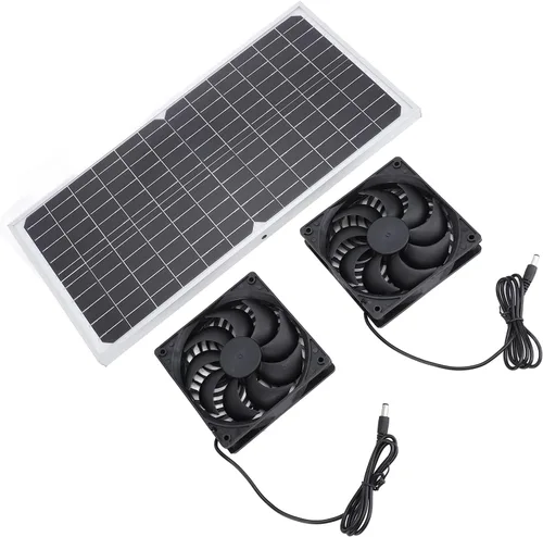 Vista 8 de Solar Powered Fan Kit, Proof 16W Monocrystalline Silicon High Efficiency Rain Proof Solar Fan Ventilator with 2 Fans for Greenhouse