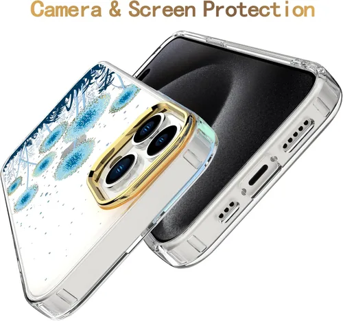 Vista 3 de BAISRKE Funda transparente con diseño para iPhone 15 Pro Max de 6.7 pulgadas, con 2 protectores de pantalla + 1 paquete de protector de lente