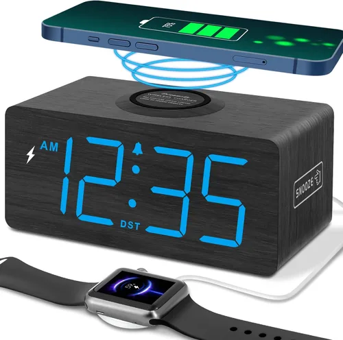 Vista 10 de DreamSky Wooden Digital Alarm Clock with Wireless Charging for Bedroom Bamboo