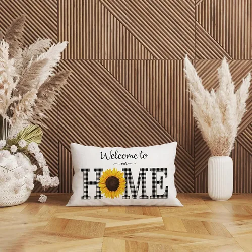 Vista 4 de Funda de cojín de patio al aire libre con diseño de girasol, decoración del hogar, algodón y lino, 20 x 12 pulgadas