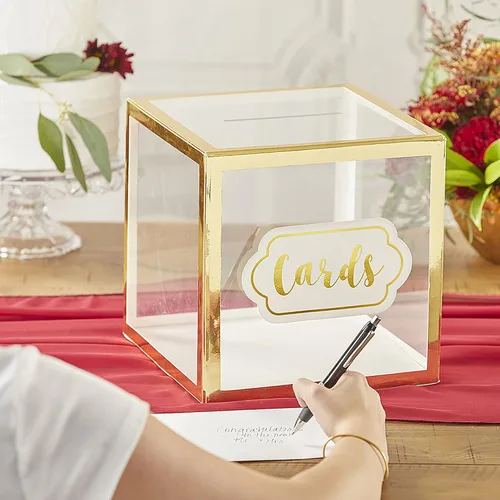 Vista 2 de Kate Aspen Caja de tarjetas de boda, tamaño único, transparente/dorado